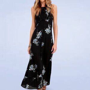 Gentle Fawn Bridges Black Floral‎ Print Midi Dress - Size Large